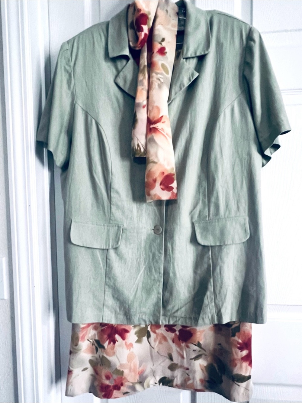 VTG White Stag Plus Sz 22W/24W Set Green Linen/Rayon Jacket,Pink Polyester Skirt